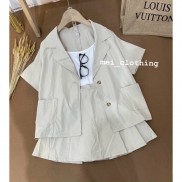[Ảnh thật/video] Set blazer chân váy xếp li quảng châu/set vest 3 màu
